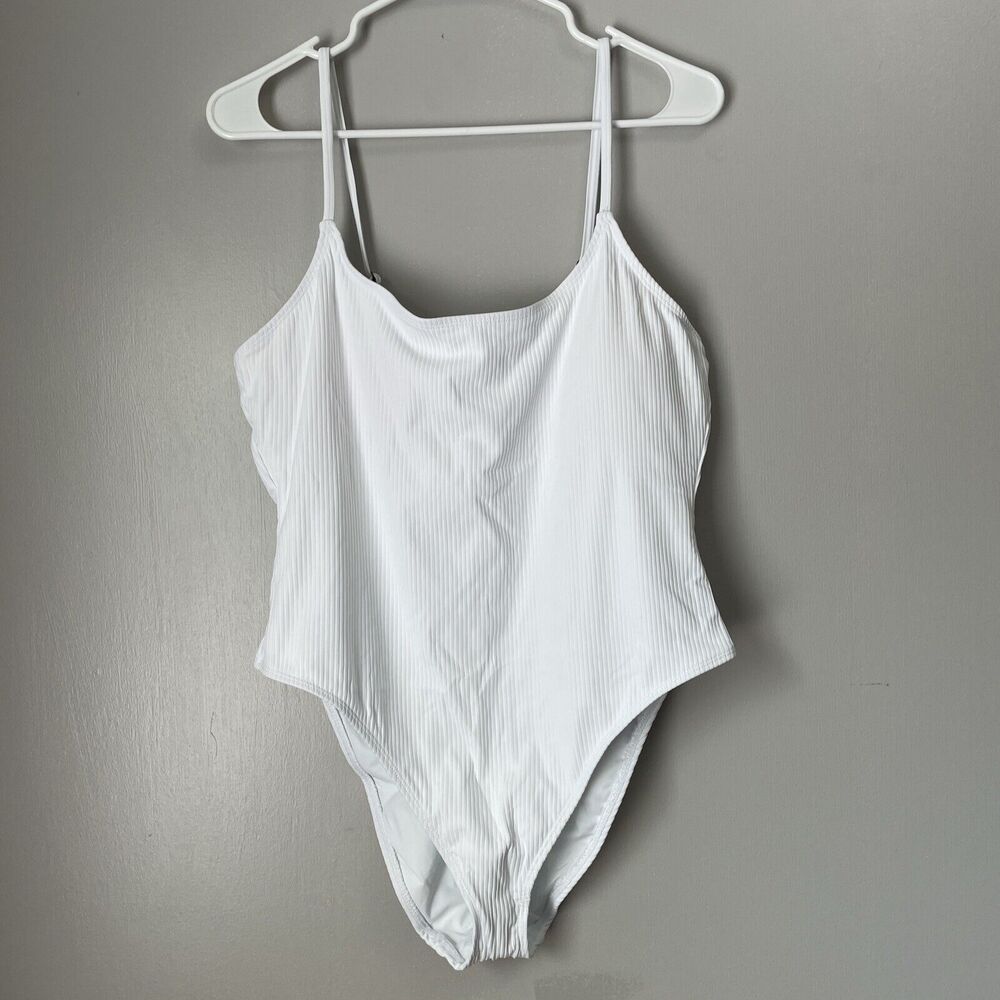 Andie Laguna Ribbed Swimsuit One Piece Adjustable Straps White Size XL NWT